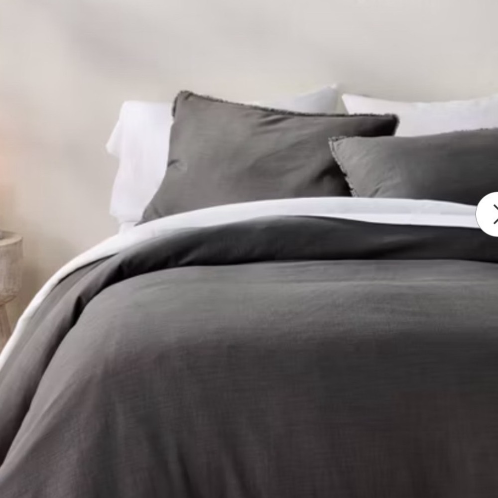 Casaluna Heavyweight Linen Blend Duvet Cover Set Full Queen Gray 3pc Raw Edge